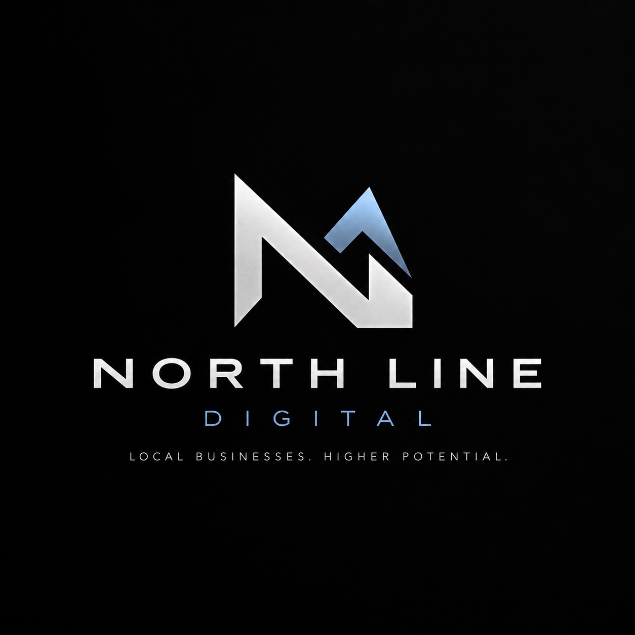 North Line Digital logo: silver N with a blue arrow. Local businesses. Higher potential.